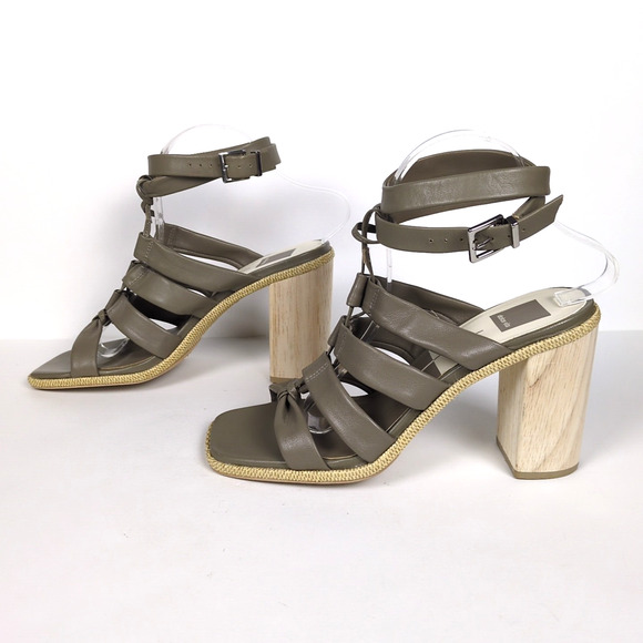 DOLCE VITA Grey Olema Block Heeled Sandal Leather Wrap Around Ankle Women's 9 - Picture 5 of 9
